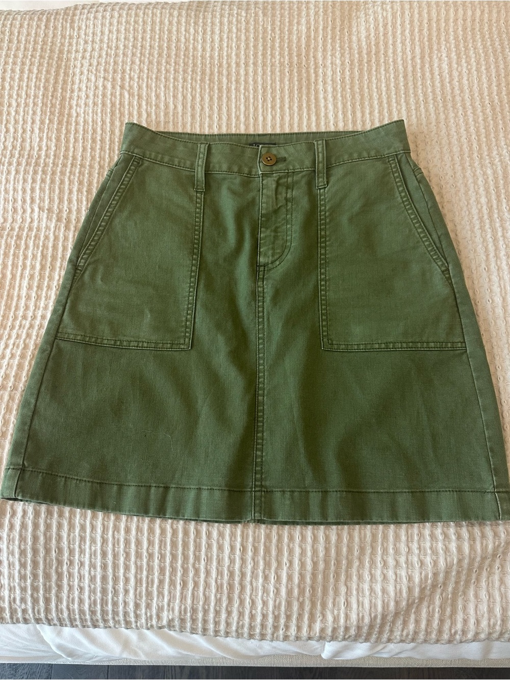 J. Crew A-line denim Skirt in Olive green